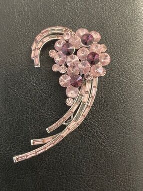 Pink Rhinestone Floral Swirl Brooch 2.75 Inches